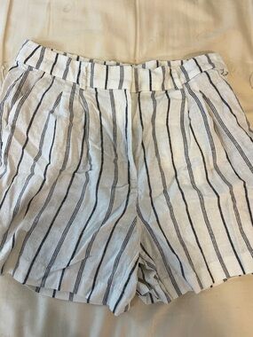 Old Navy White Linen-Blend High Waist Shorts with Black Stripes